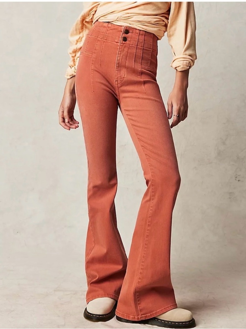 We the free burnt orange flare jeans stretch 28 waist free people boho hi waist